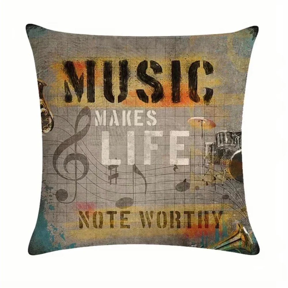4 Pc Throw Pillow Covers‎ Guitar Microphone Headphone No Pillow Insert, 18*18in